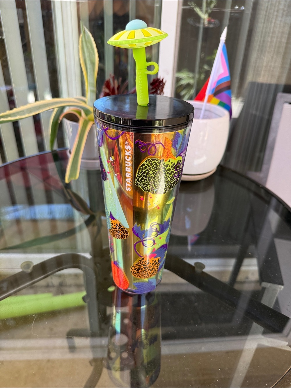 Starbucks Pumpkin Tumbler with Glow in the Dark UFO Straw